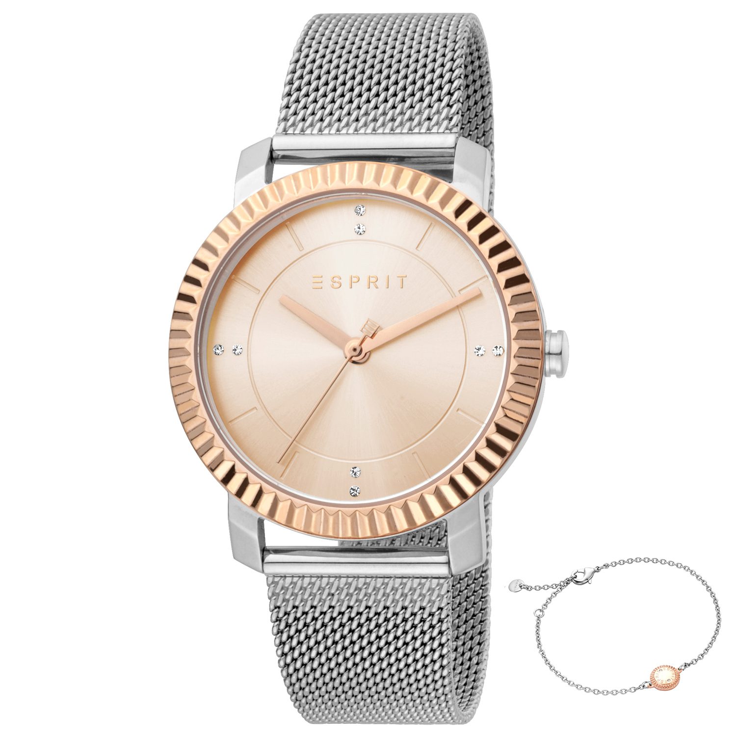 Esprit dames horloge ES1L184M0055 - polshorloge - 5ATM - gratis armband - Zilver en Roze kleur