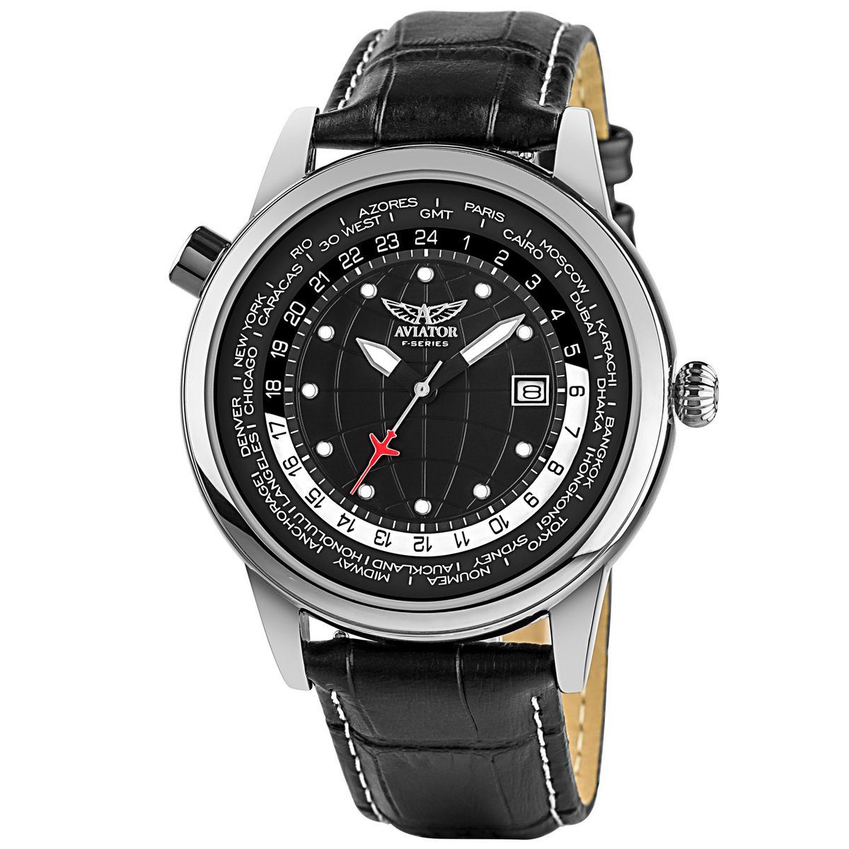 Aviator heren horloge - 3ATM - leren armband - diverse functionaliteit - AVW6975G354