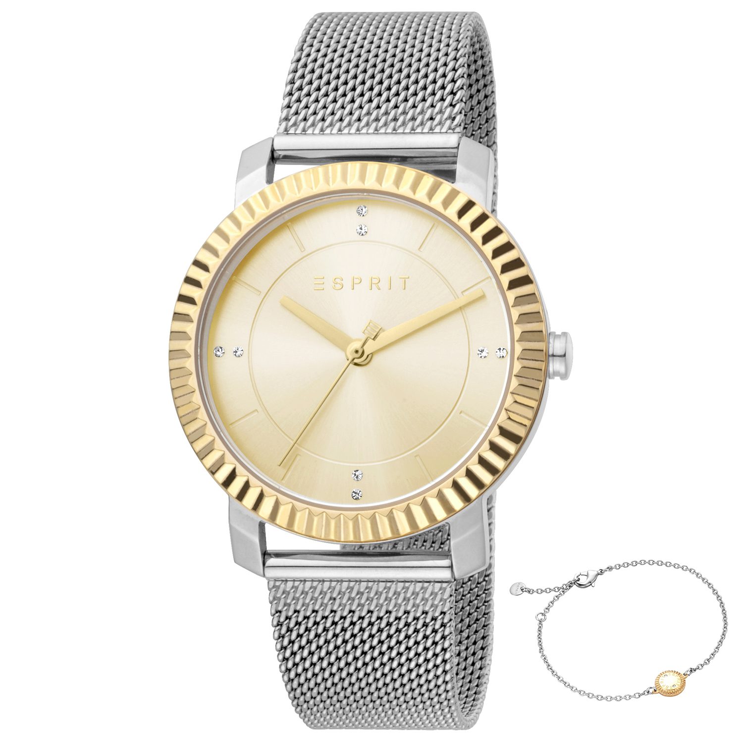 Esprit dames horloge ES1L184M0045 - polshorloge - 5ATM - gratis armband - Zilver en Goud kleur