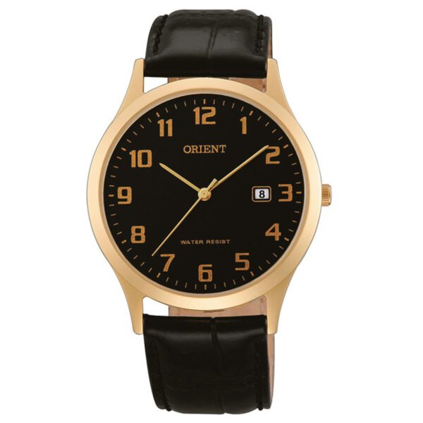 Orient heren horloge -  datum - 3ATM - leren armband FUNA1002B0