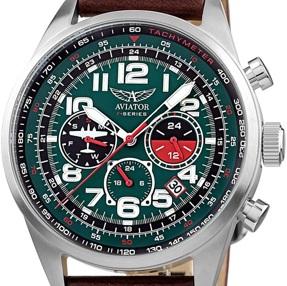 Aviator heren horloge - leren armband - 5ATM - diverse functionaliteiten - elegant - GA8828