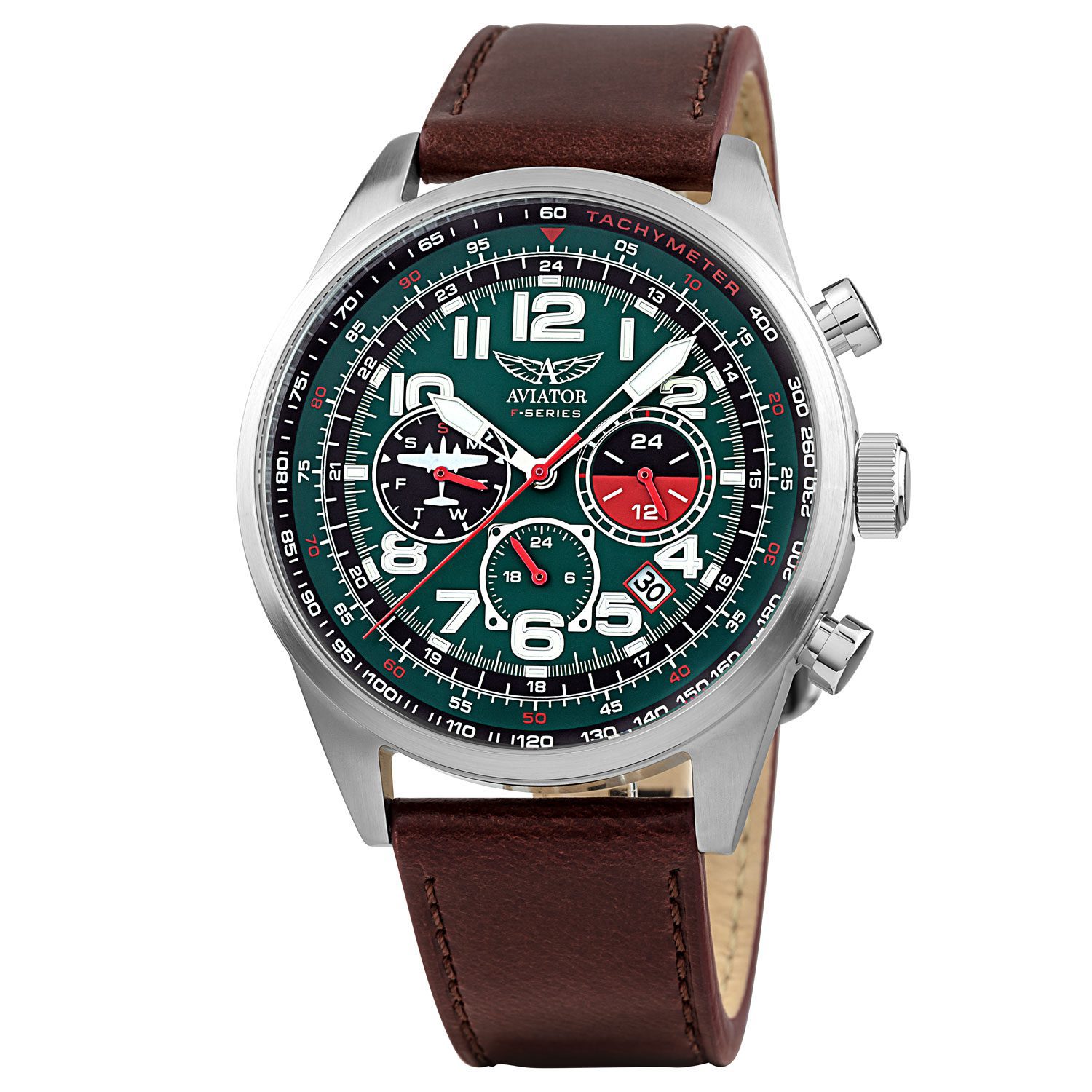 Aviator heren horloge - leren armband - 5ATM - diverse functionaliteiten - elegant - GA8828