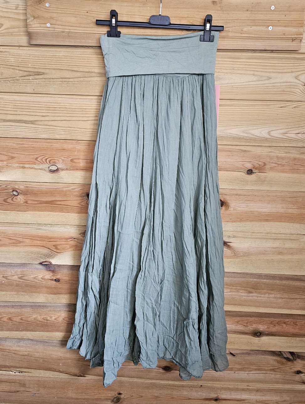 Heerlijke a-lijn katoenen maxi rok met elastische talie – kleur MILITAIR GROEN- lange boho rok - maat 38