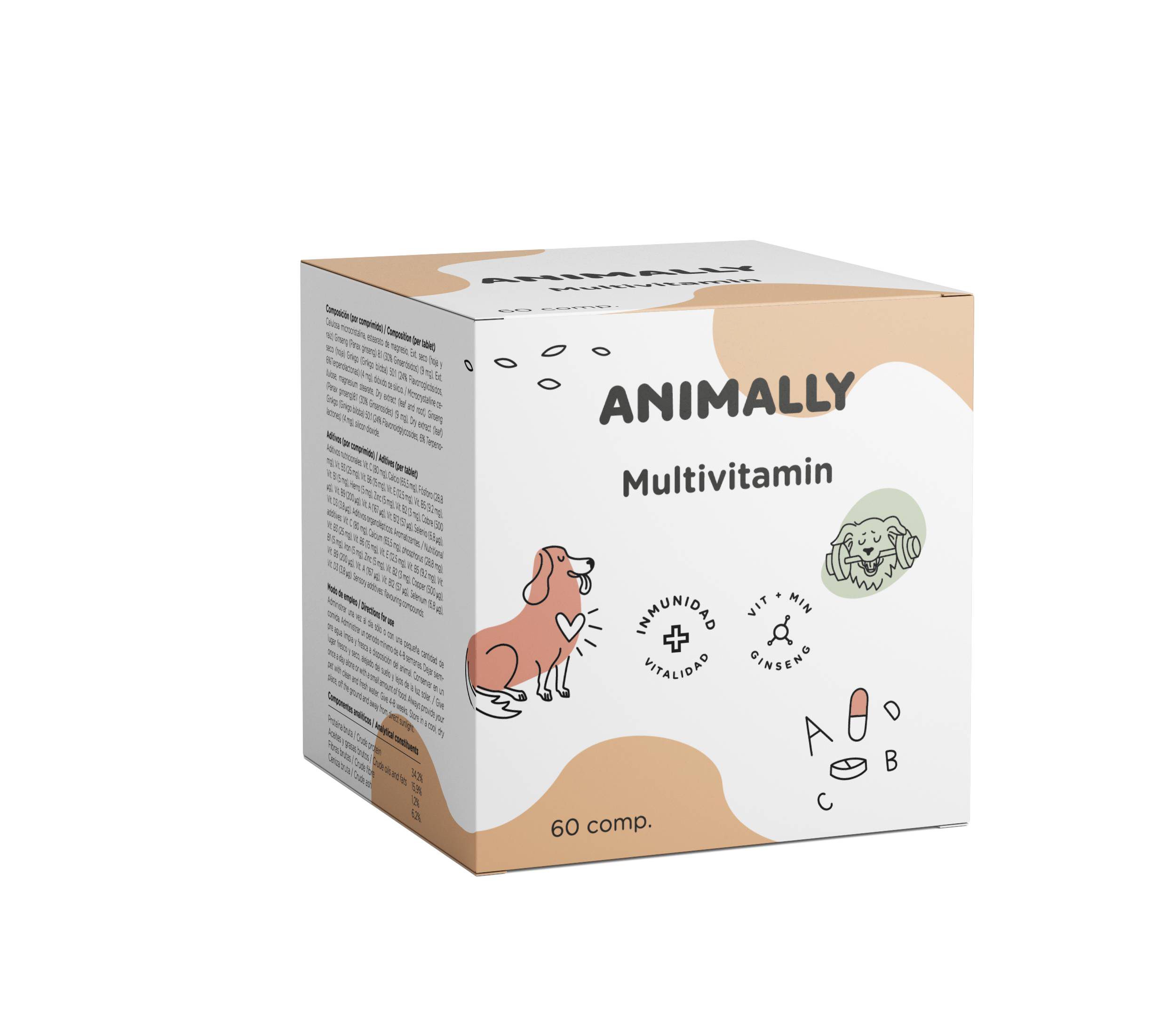 Animally Biologische Dieren supplement - Multivitamine - betere immuniteit - oudere honden en katten 60 tab