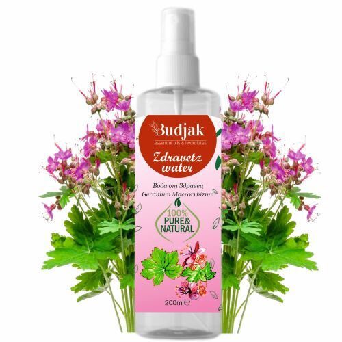 Biologische Bloemenwater van Geraniumwortels of Ooievaarsbek - Geranium Macrorrhizum - anti-age eigenschappen 200 ml.