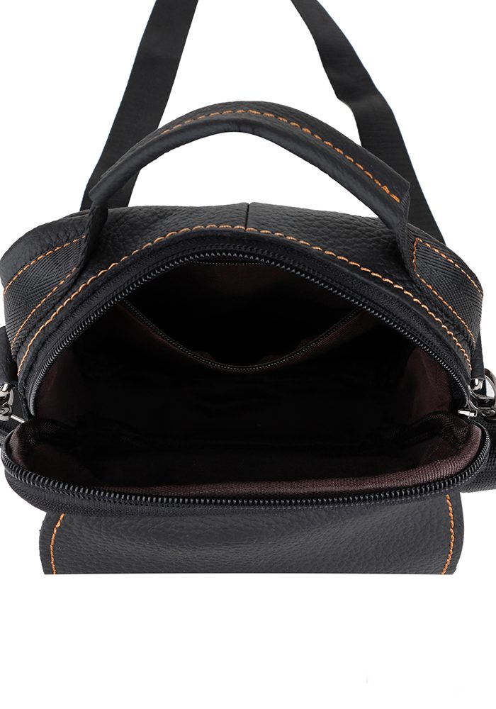 Heren Tas Leer Met Ritssluiting En Schouderband, kleur BRUIN