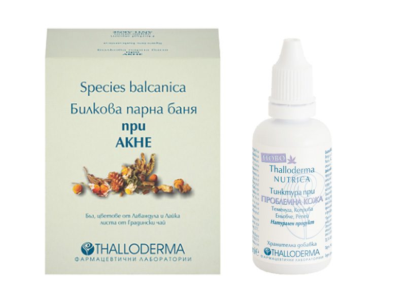 Thalloderma acne en vette huid set van 2 producten - kruiden stoom gezicht bad - acne en vette huid tinctuur 1x100ml en 1x70gr