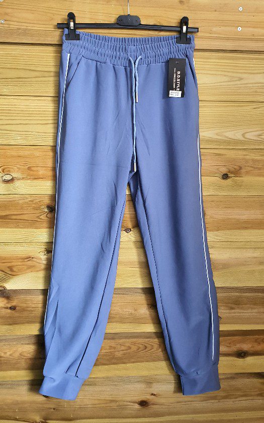 Sport broek voor dames vrouwen met zijzakken, BLAUW kleur, band aan zijkanten, stretch broek Maat L/XL