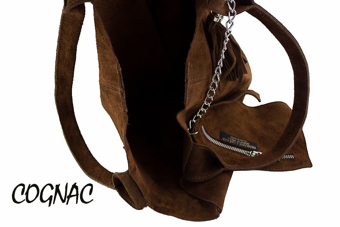 Lederen Suede dames schouder tas - extra binnen tasje - kwast hanger - kleur DONKER GROEN