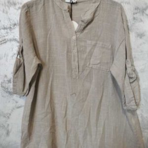 Linnen blouse top met verstelbare mouwen en knopjes BEIGE kleur maat 42