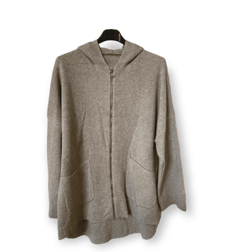 Zachte en comfortabele vest van van viscose met capuchon - ritssluiting  - zijzakken BEIGE maat 42/44