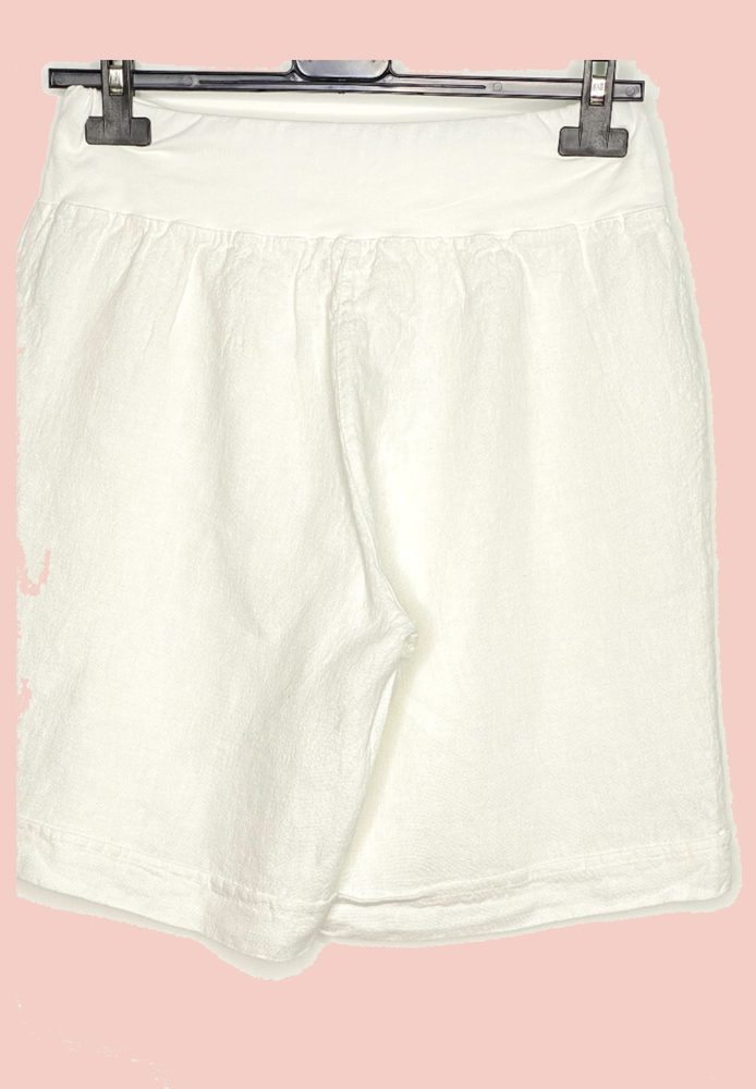 Korte linnen broek met elastische talie - steekzakken - bermuda  - kleur WIT - maat 38/40