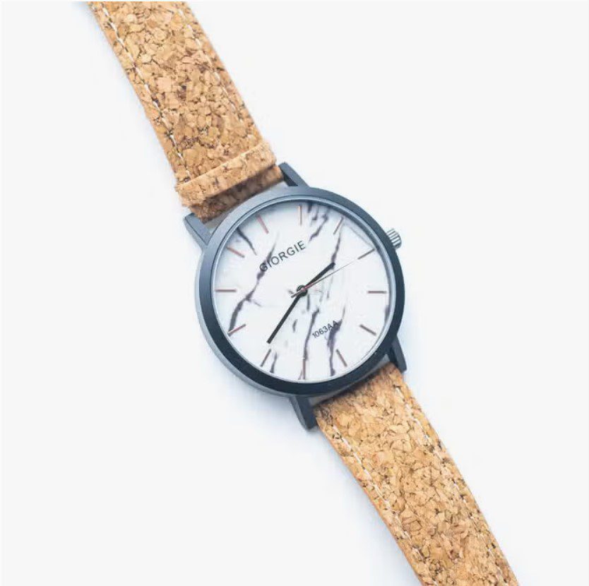 Ecologische Horloge met puur kurk band en marmer look kast - unisex - milieuvriendelijk -  WA-222