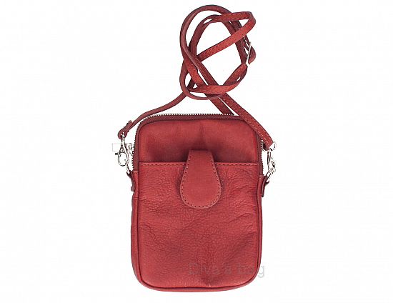 Lederen schoudertas - crossbody - mobile telefoon - rits sluiting - stoere leren tasje - ROOD kleur
