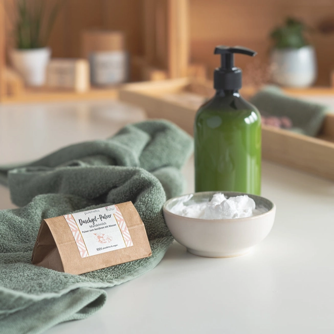 Plastikvrij en duurzaam poeder douchegel AMANDEL MELK - makkelijk in gebruik - schone huid 100g