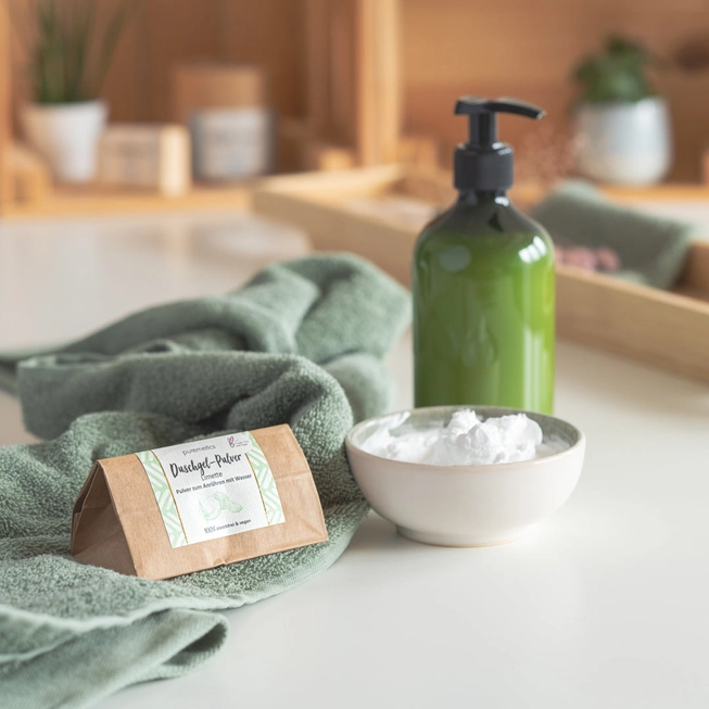 Plastikvrij en duurzaam poeder douchegel LIME - ook voor mannen - makkelijk in gebruik - schone huid 100g
