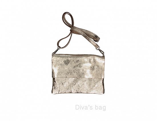 Lederen tas-portemonnee met klep verstelbaar schouderband - BRONS kleur