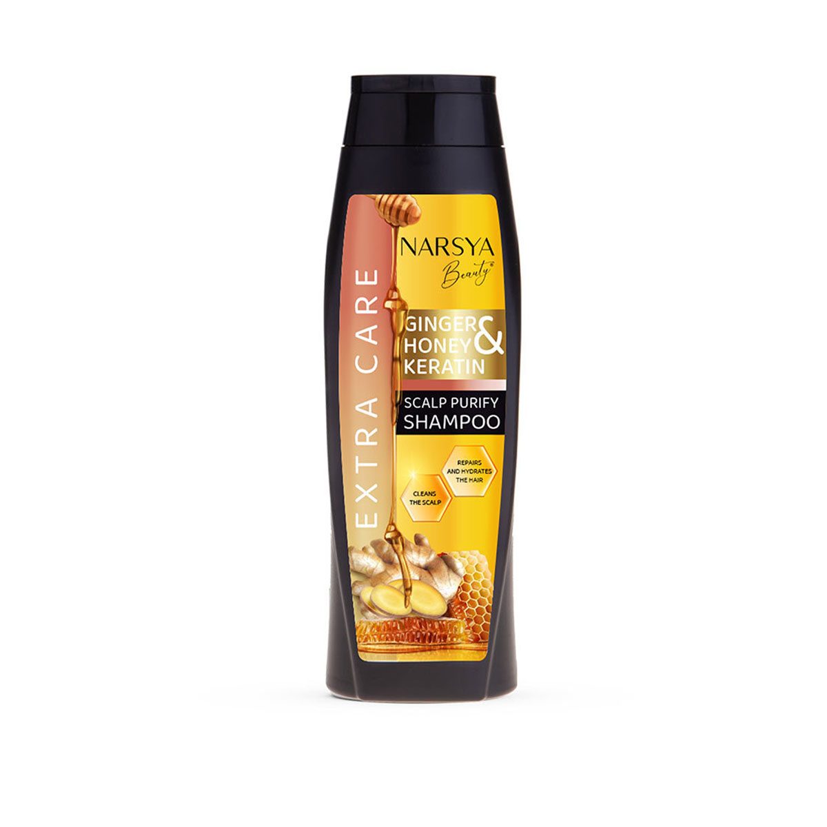 Natuurlijke shampoo met gember, honing en keratine voor droog en beschadigd haar - met zuiverend kracht  450ML