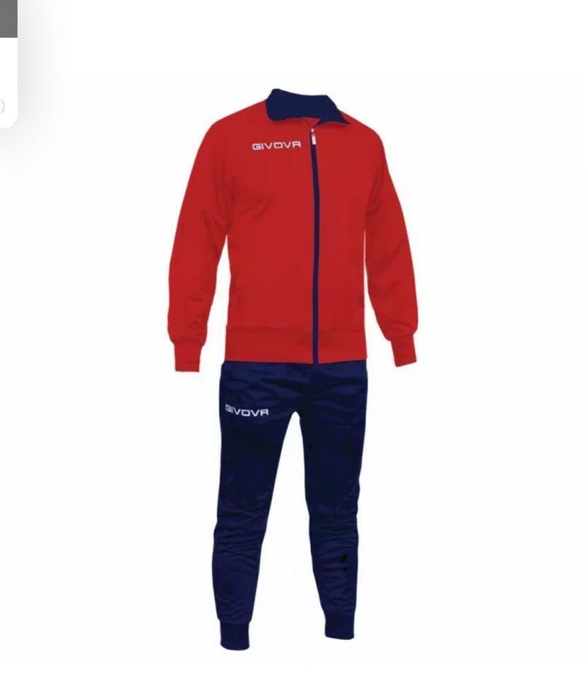 Givova Italiaanse sport merk trainingspak voor heren in kleur Blauw/Rood - vest ritssluiting - zijzakken - hoge kraag maat 3XL