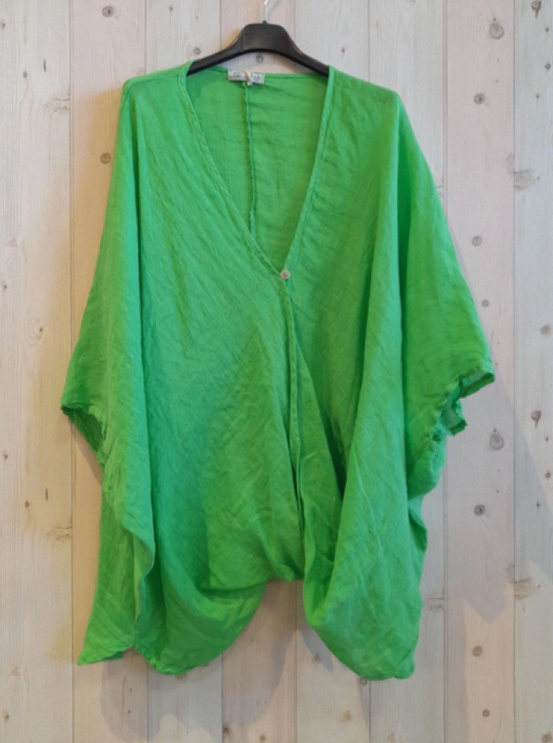 Hammam Linnen blouse - oversized - omarmend - met knoppen - korte mouwen - GRASS GROEN kleur