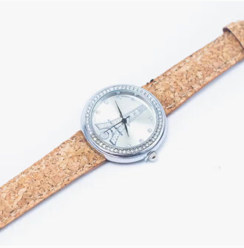 Ecologische Horloge met natuurlijke kurk band - zilver kast - vrouwelijk polshorloge -  WA-387