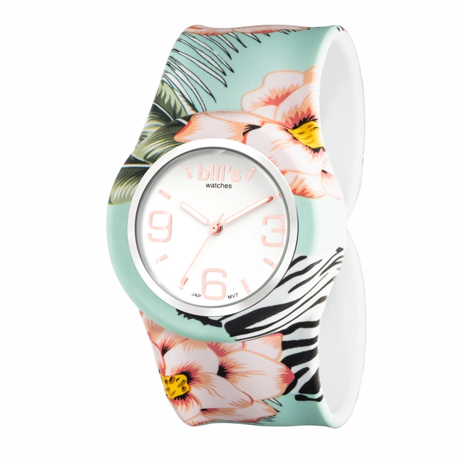 Bill´s Zwitserse Horloge Klassiek - vrouwen - ZEBRA ROSE - silicone polshorloge - zonder sluiting