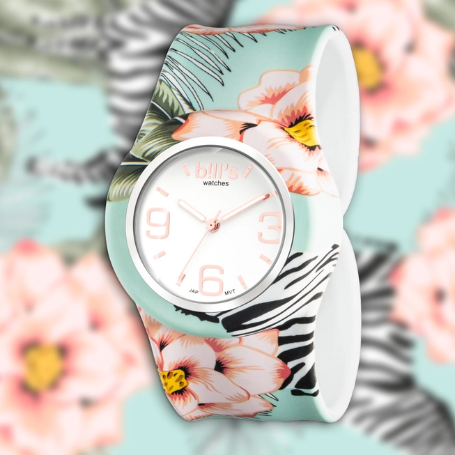 Bill´s Zwitserse Horloge Klassiek - vrouwen - ZEBRA ROSE - silicone polshorloge - zonder sluiting