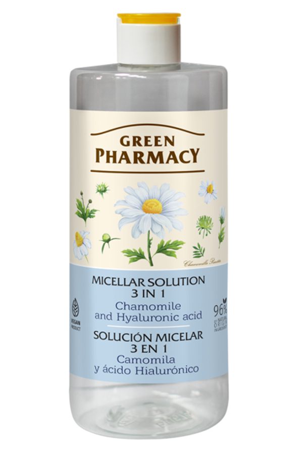 Bio Micellair water 3in1 voor het verwijderen van make-up - Kamille en hyaluronzuur  - zeer gevoelige huid 500ml