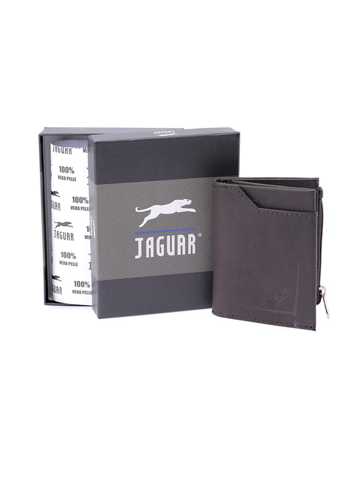 Jaguar Echt Lederen heren kaart houder - munten - met ritssluiting in ZWART kleur