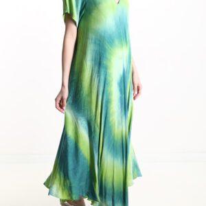 Batik print zomer maxi jurk met korte mouwen en v-hals, comfortabele zachte jurk maat 42/44
