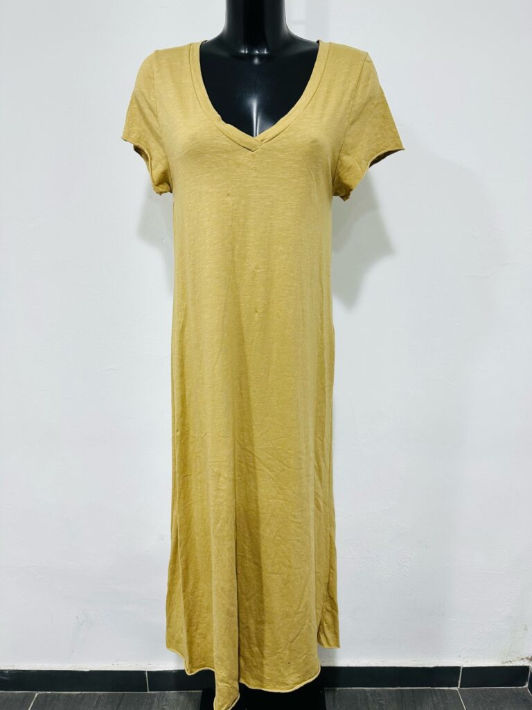 Puur katoen maxi jurk met v-hals - a-lijn - in kleur CAMEL - luchtig en moderne zomer jurk maat 36/38