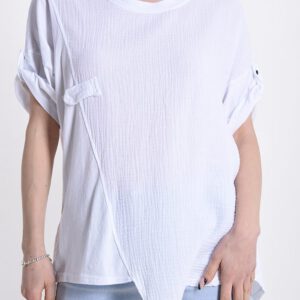 T-shirt katoen, korte mouwen en is asymmetrisch, kleur WIT, Maat 40/42