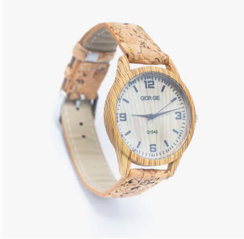 Ecologische Horloge met puur kurk band en houten kast - unisex - milieuvriendelijk -  WA-392