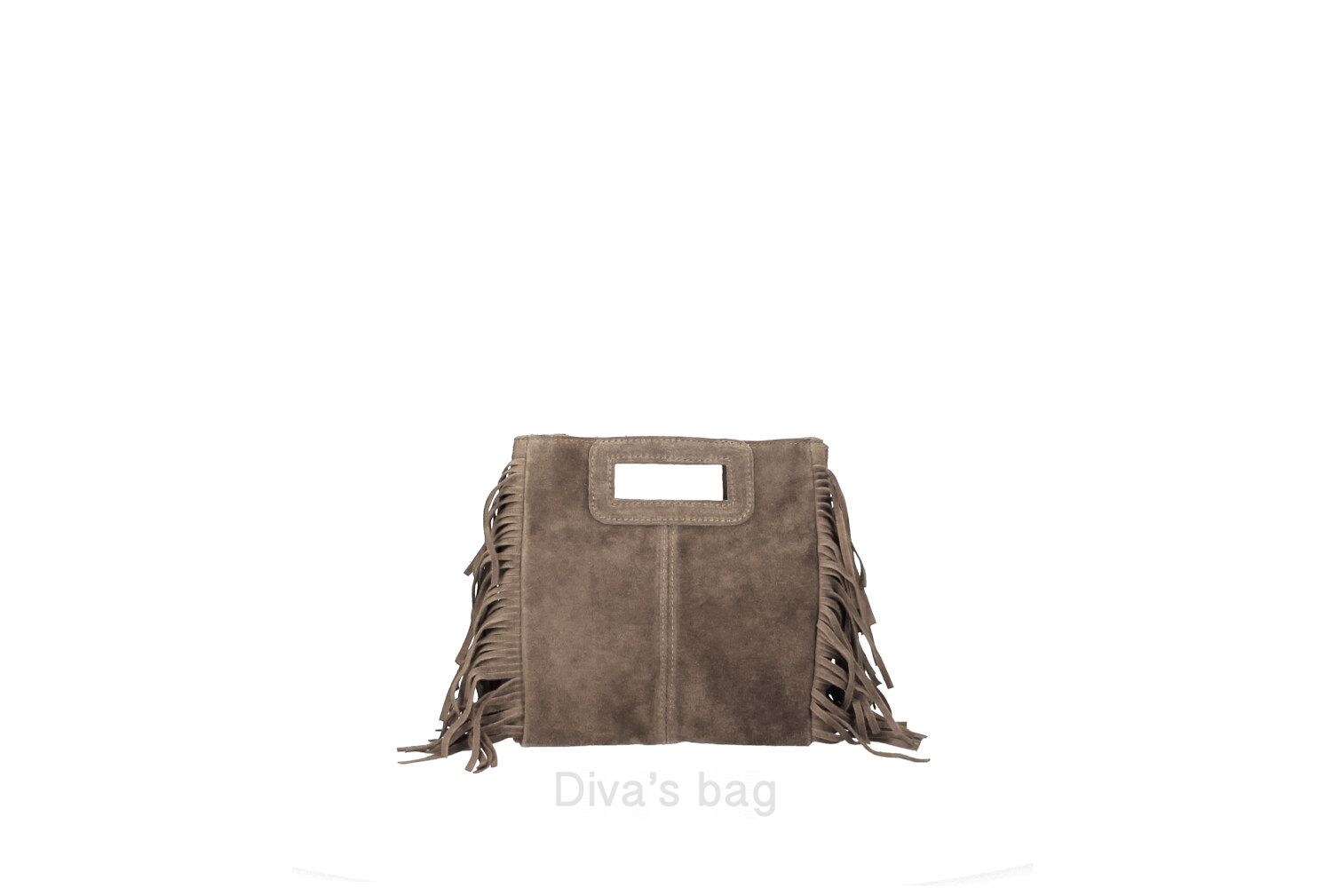 100% suède boho dames tas met handvatten in MODDER BRUIN kleur, schouder band en franjes