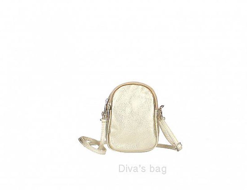 Echte Leren schouder bollig tasje voor mobiel telefoon - cross body tasje met 2 vakken met rits - kleur GOUD