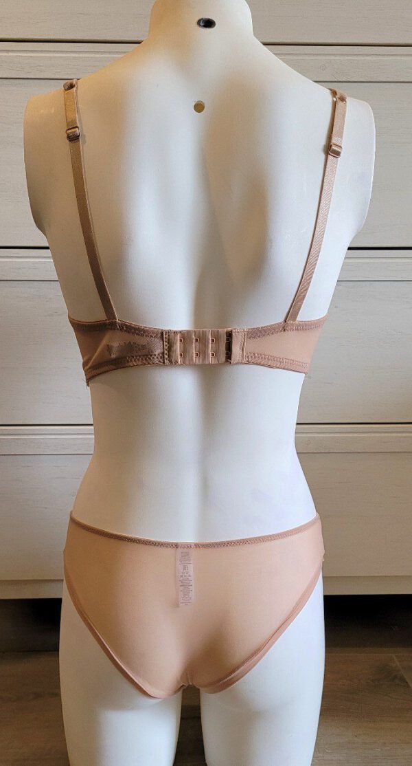 Italiaanse lingerie set met push-up beha satijn en slip van tule, TAN EN BLAUW,85B, 40
