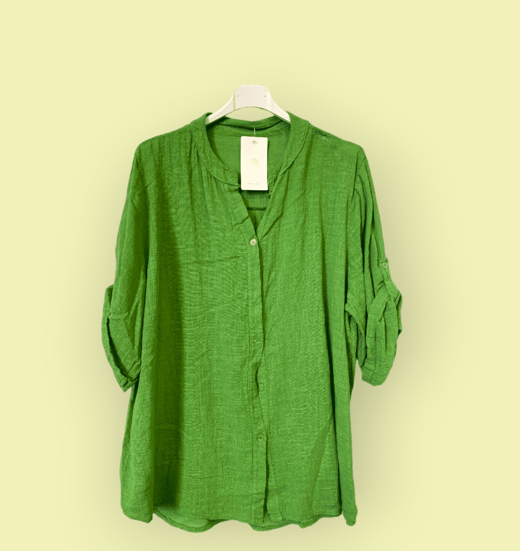 Linnen blouse top met verstelbare mouwen en knopjes GRAS GROEN kleur maat 42-46
