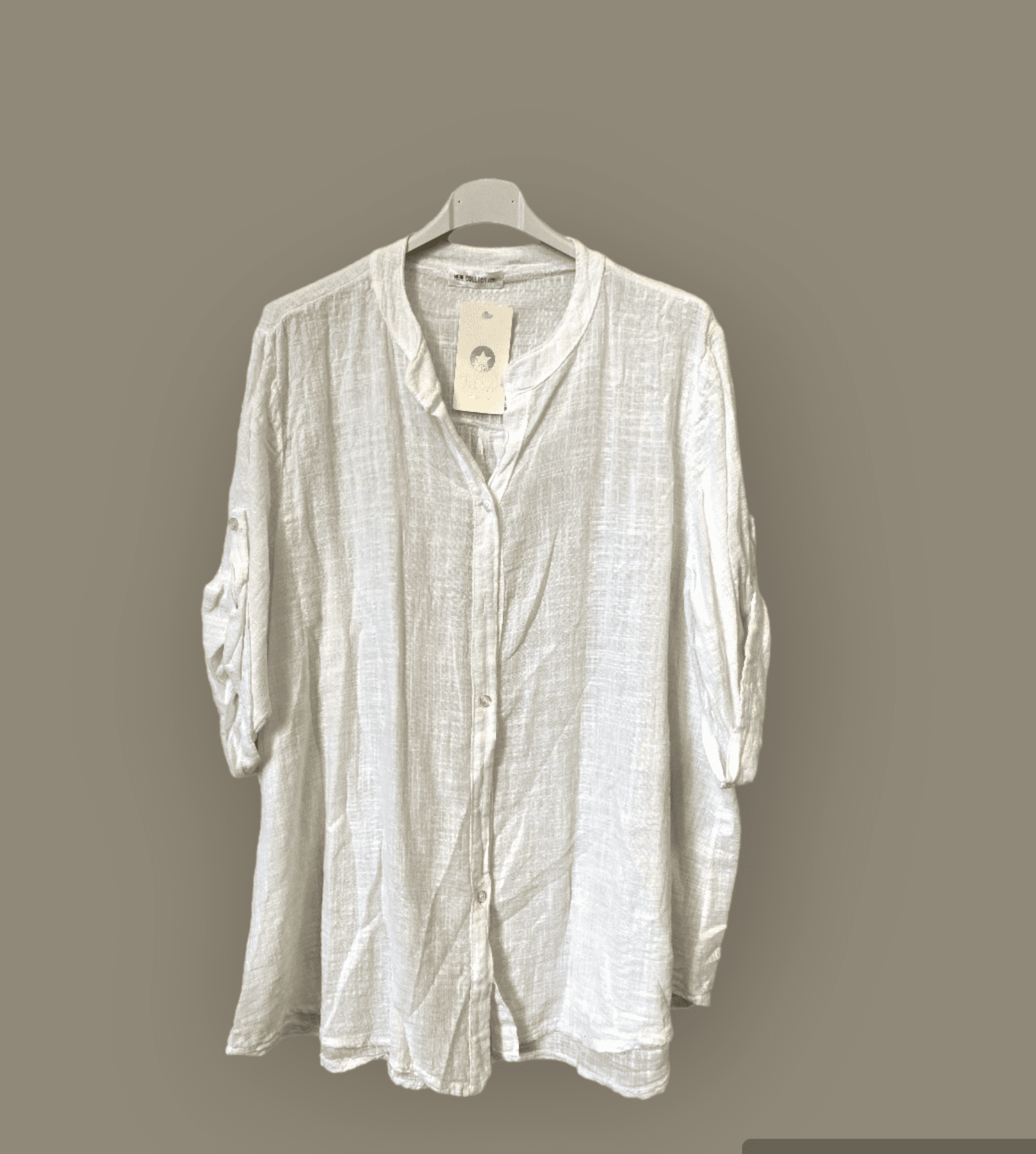 Linnen blouse top met verstelbare mouwen en knopjes WIT kleur maat 42-46