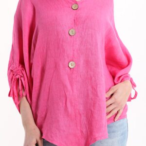 Linnen blouse/vest met knoppen en verstelbare mouwen ROOS kleur, maat 42