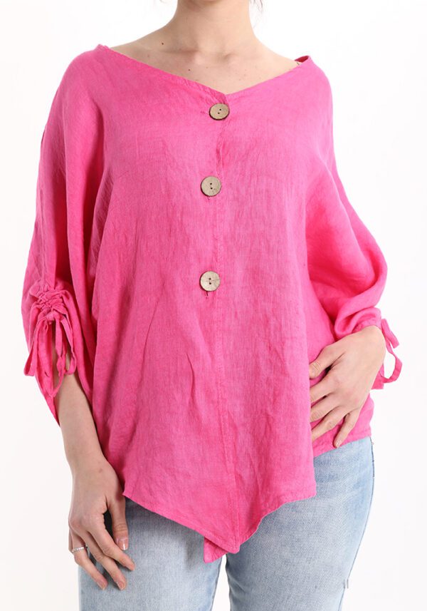 Linnen blouse/vest met knoppen en verstelbare mouwen ROOS kleur, maat 42