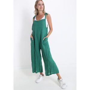 Linnen jumpsuit Met Zakken in GROEN kleur, comfortabele broek in elegante kleur, lichte linnen Maat S/M