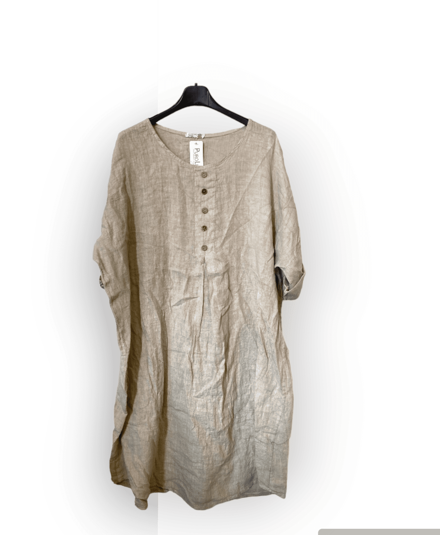Mooi 100% linnen jurk met korte mouwen en knoppen voorkant - BEIGE kleur - maat 44/46