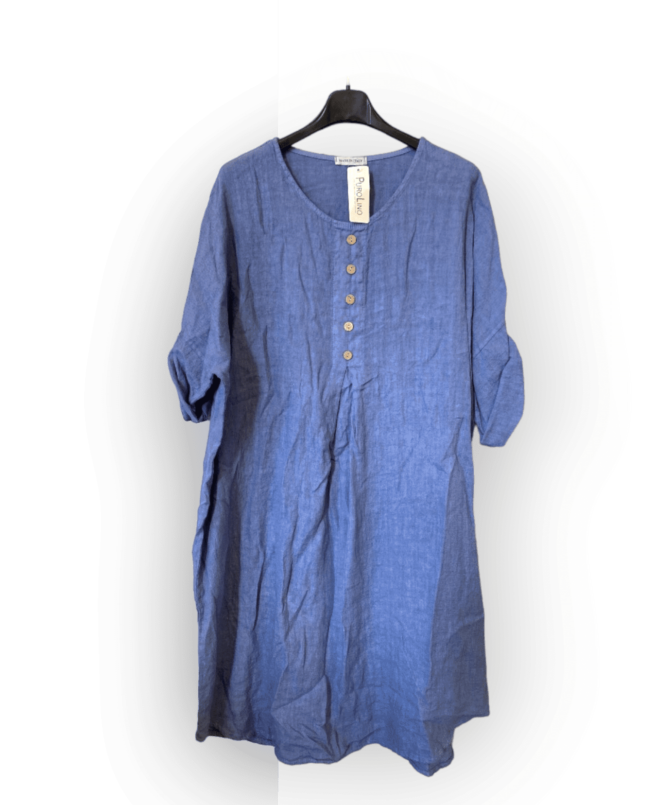 Mooi 100% linnen jurk met korte mouwen en knoppen voorkant - BLAUW kleur - maat 44/46