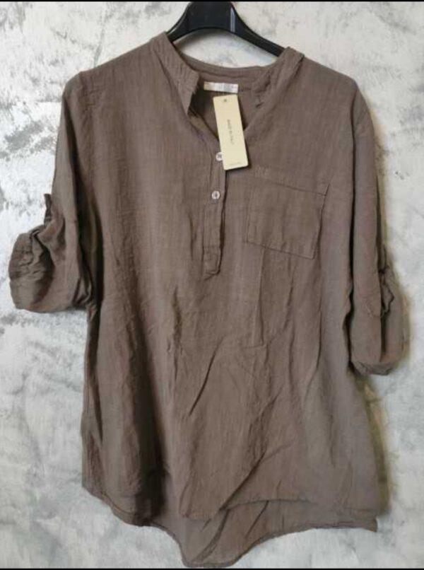 Linnen blouse top met verstelbare mouwen en knopjes BRUIN kleur maat 42