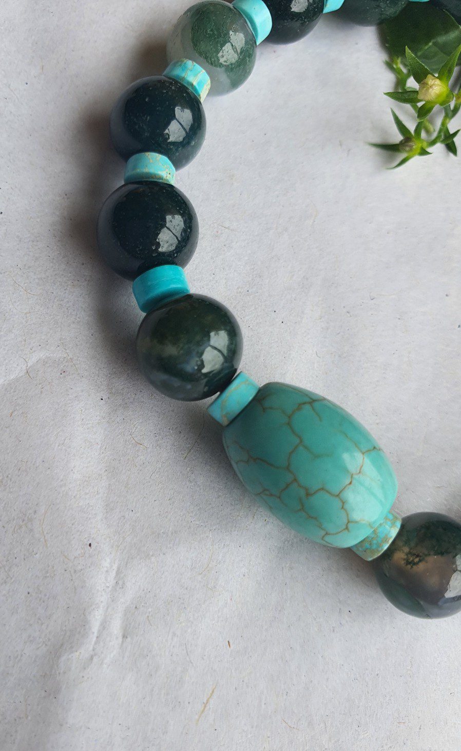 Handgemaakte edelsteen armband van Groene Agaat en Turquoise voor mannen en vrouwen