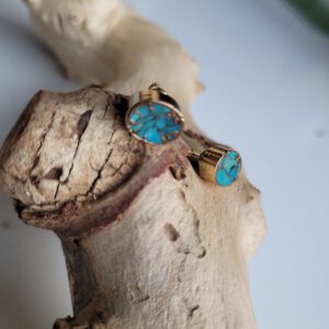 Edelsteen oorbellen van Turquoise goudenkleurig frame minimaal oorbellen dames