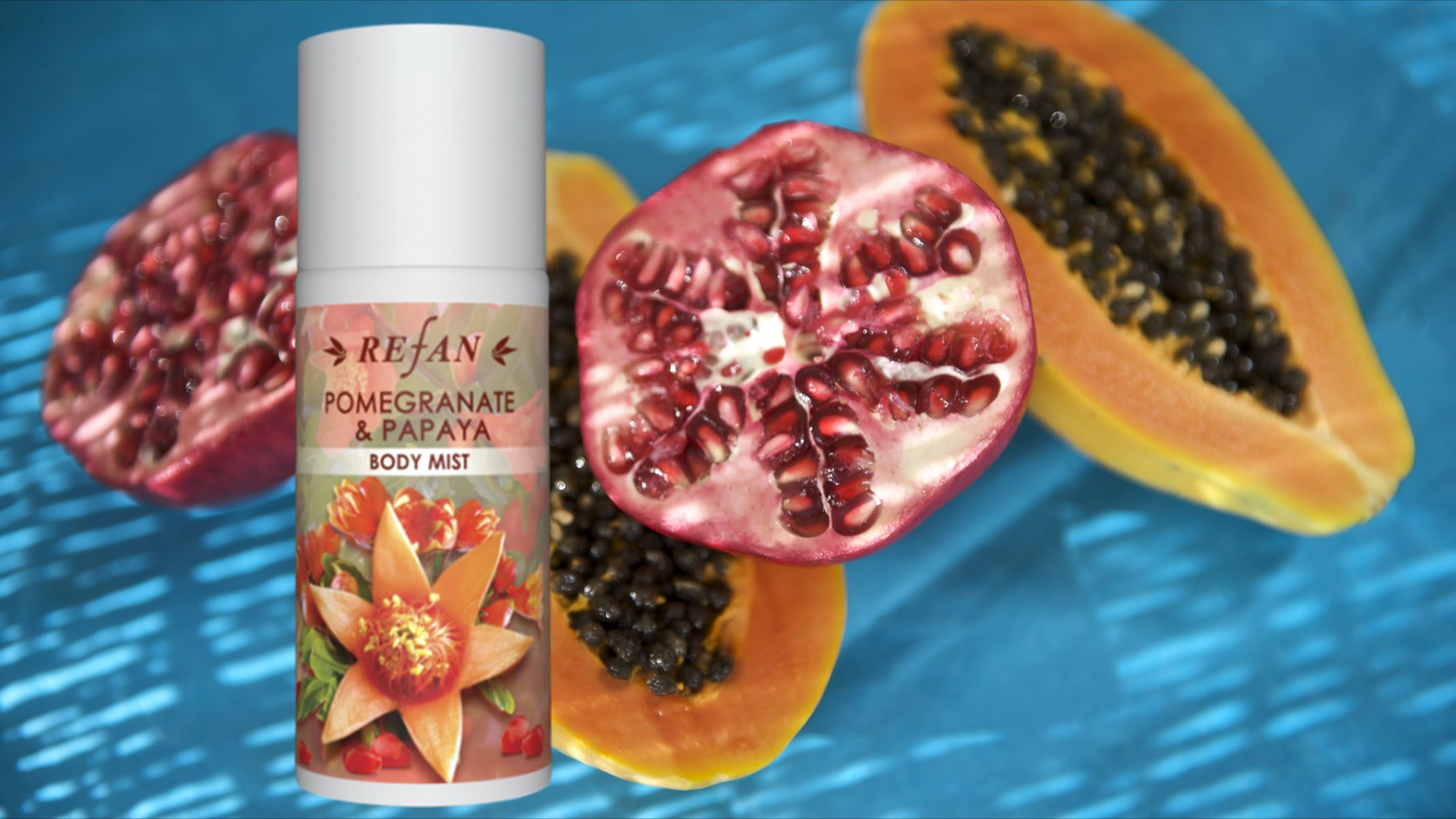 Refan natuurlijke Pomegranate and Papaya - body mist - antiallergisch toilette water 125ml