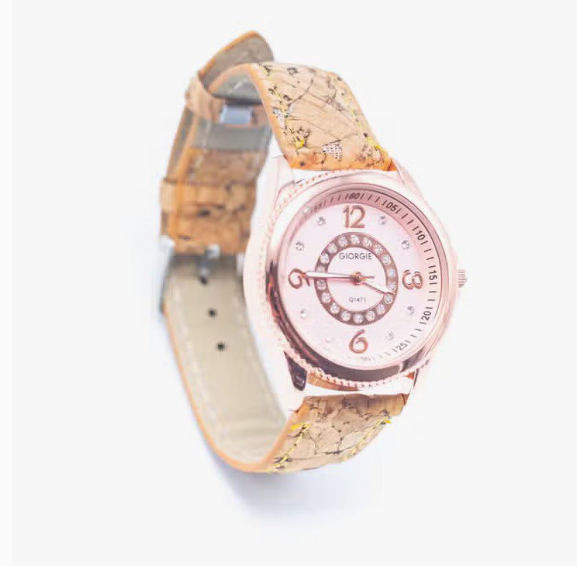 Ecologische Horloge met eerlijke kurk band voor dames - elegante - Roze/goudkleurig horloge kast WA-385-A