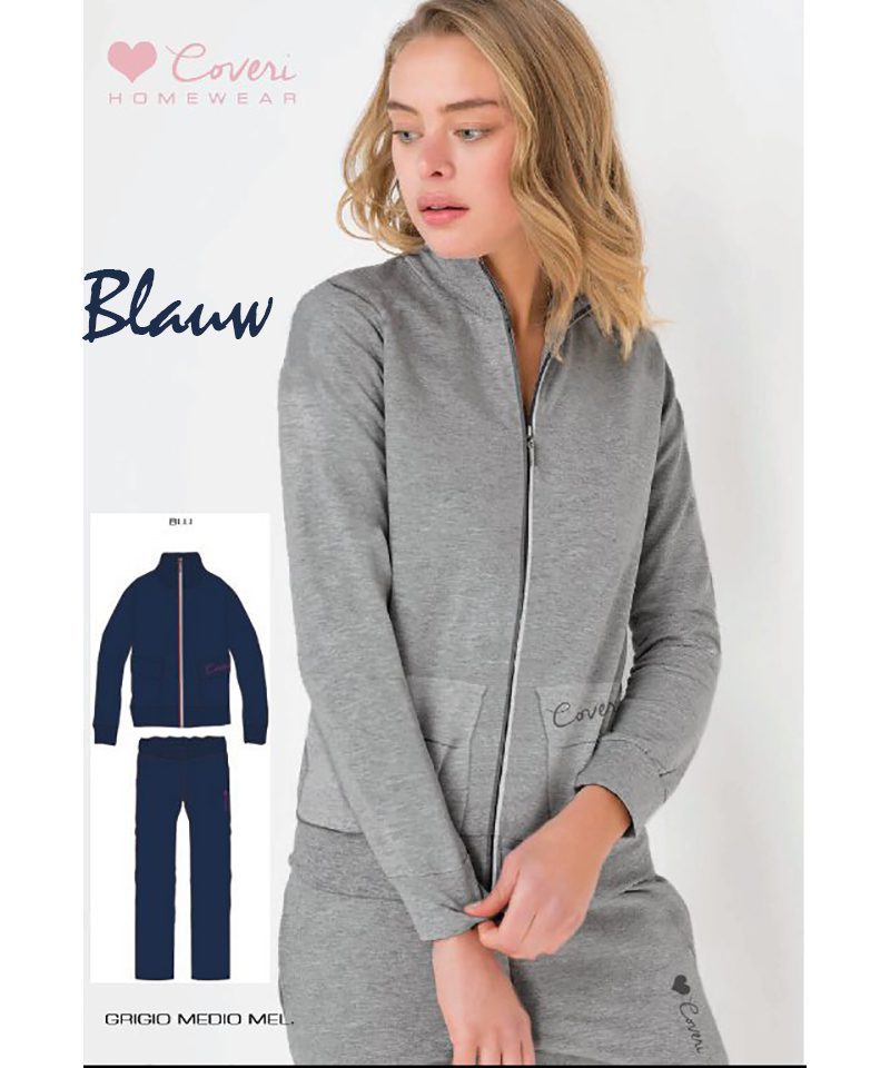 Enrico Coveri trainingspak, thuispak, loungepak vest met steekzakken en een sport broek kleur BLAUW maat XL