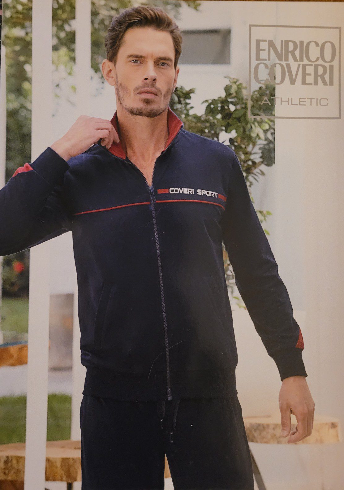 Enrico Coveri Trainingspak rood kleur voor heren met vest en sport broek, Blauw kleur maat XXL